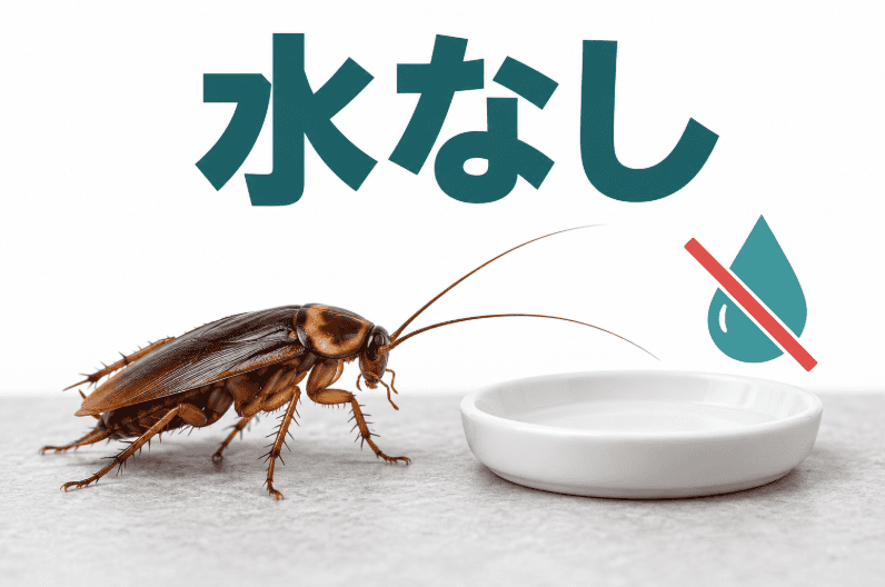 空の皿の横にいるゴキブリ